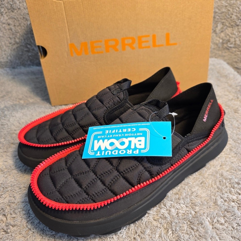 Merrell Hut Moc 2 Packable Black Lava Quilted Slip On Shoes Mens 8 New J006713